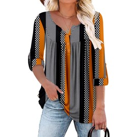 ROSELINLIN Womens Dressy Casual Shirts Long Sleeve Fall Tunic Tops Orange Black Brown Striped Pattern XXL