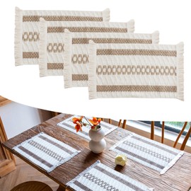 Elistonie Set of 4 Boho Woven Cotton Placemats Handwoven Fringe Placemats Washable Farmhouse Linen Tassel Cloth Table Mats Rustic Macrame Placemats for Dining Table Decor (B)