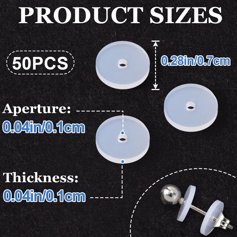 HINZIC 50Pcs Silicone Earring Backs Stopper for Piercings Clear Discs