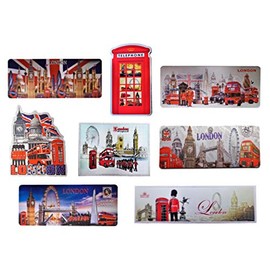 Set of 8 UK London England Famous Icons Acrylic Foil Fridge Magnets