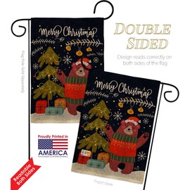 Christmas Daning Bear Burlap Burlap Garden Flags Pack Wintertime Santa Marry Xmas Present Reindeer Season Snow USA Applique Small Decorative Gift Yard House Banner Double-Sided Made In 13 X 18.5