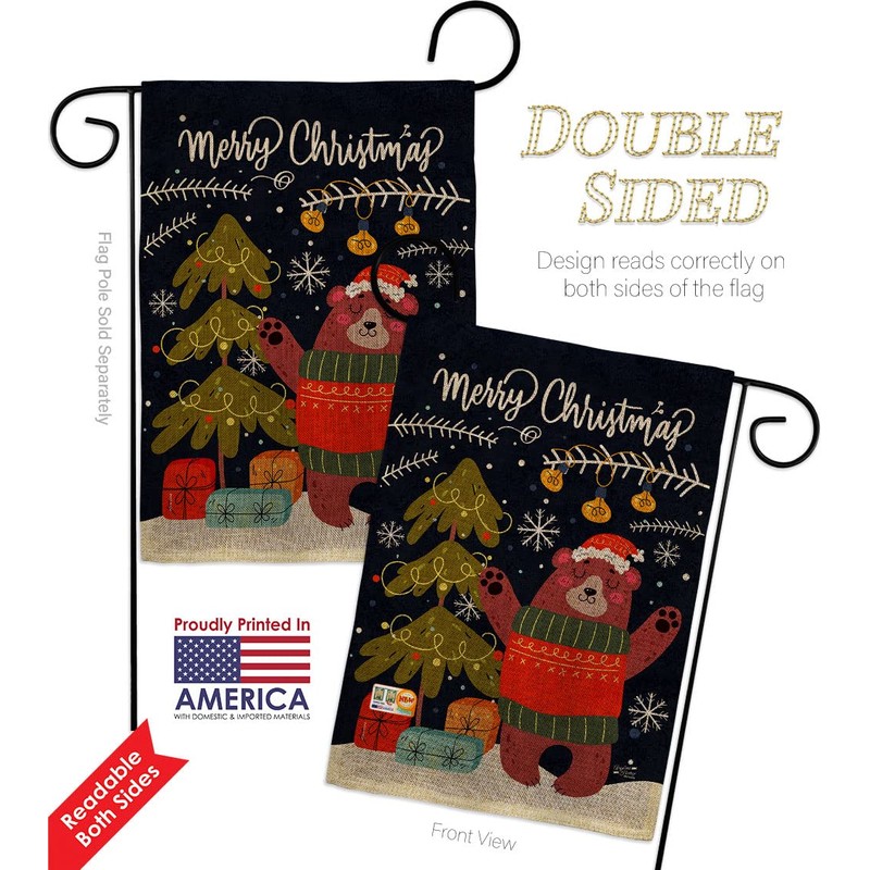Christmas Daning Bear Burlap Burlap Garden Flags Pack Wintertime Santa