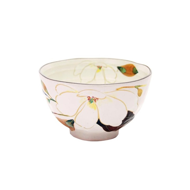 Ceramic Indigo Flower Flower Rice Bowl, Wooden Lotus