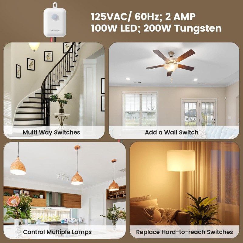 SURAIELEC Wireless Light Switch and Receiver Kit - No Neutral