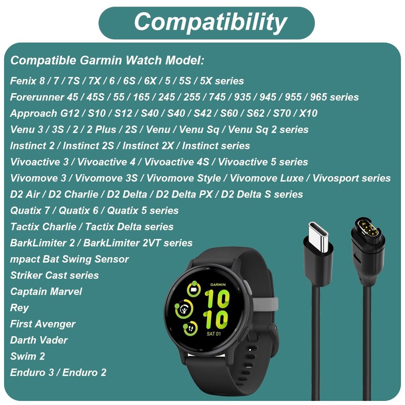 Kissmart Charger Cable for Garmin Watch