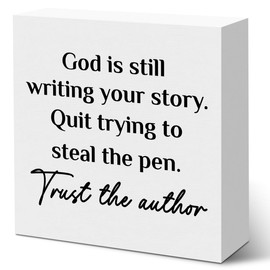Christian Decor Wooden Box Sign, God is Still Writing Your Story Bible Verse Decoration Wooden Plaque Sign Home Office Desk Table Prayer Room Decor, Inspirational Gifts for Women Colleague Friend