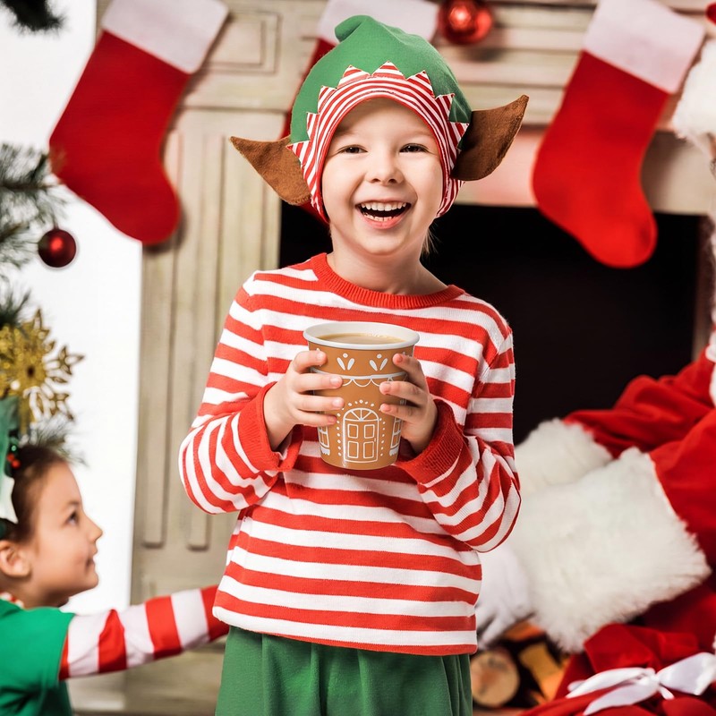 100 Pcs Christmas Gingerbread Paper Cups, 10 oz