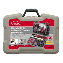APOLLO TOOLS 144 Piece Household Tool Set With Powerful Cordless Screwdriver and Most Used Tools for Home Repairs, DIY and Crafts - DT8422