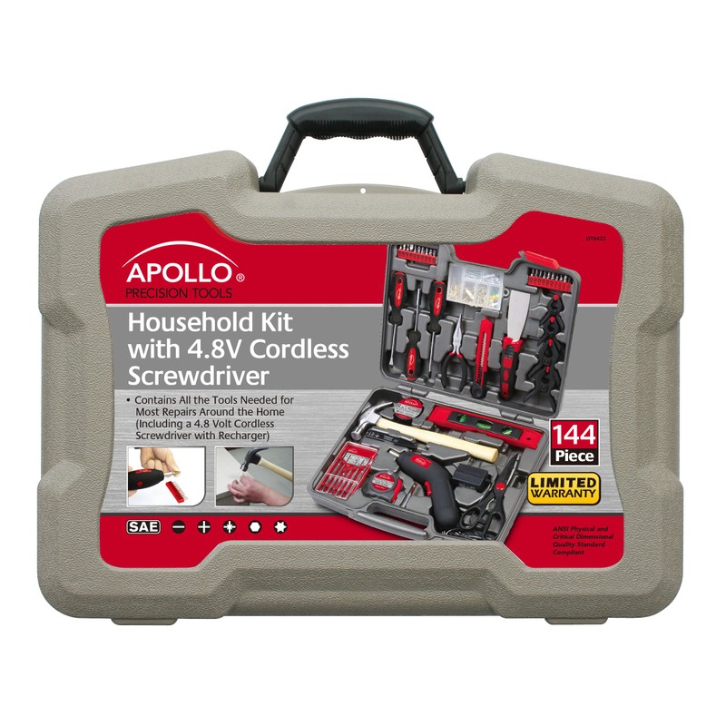 APOLLO TOOLS 144 Piece Household Tool Set With Powerful Cordless