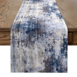 Erosebridal - Camino de mesa de acuarela, moderno camino de mesa abstracto, azul marino, teñido anudado, rectangular degradado, camino de mesa final de grunge contemporáneo para decoración de fiesta