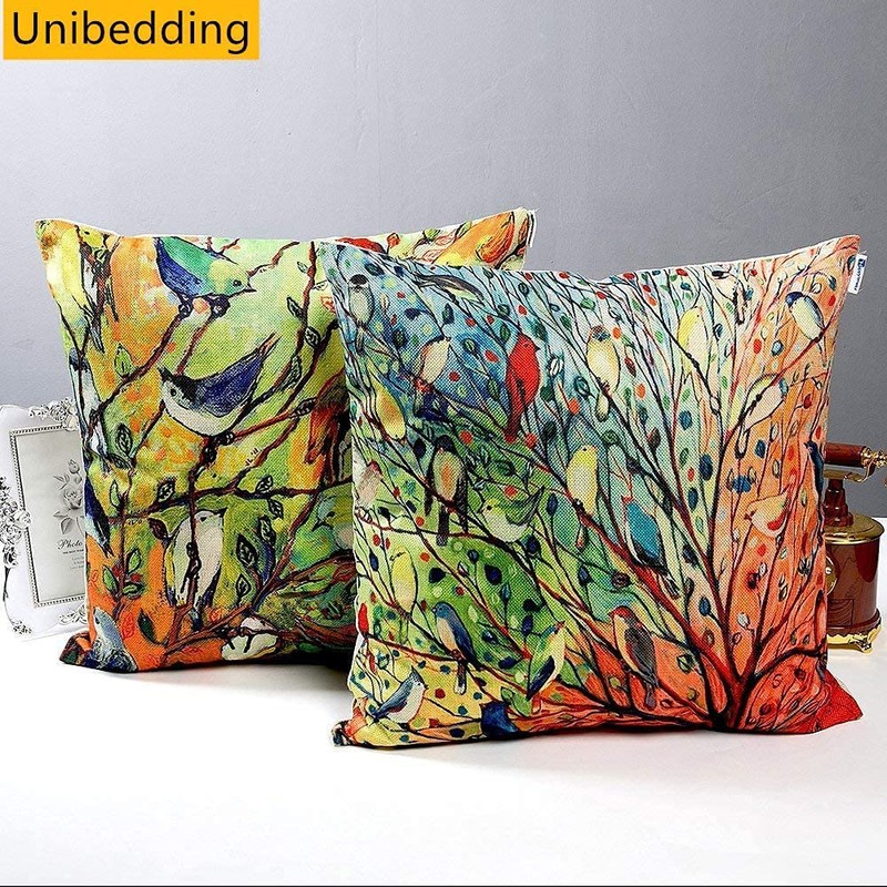 Unibedding Set of 4 Throw Pillow Covers Cases, Cotton Linen