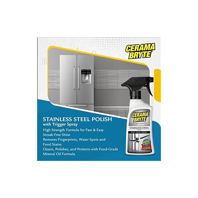 Cerama Bryte Stainless Steel Polish Spray, Streak-Free Shine, Clean and