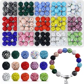 Dowarm 150PCS 10MM Rhinestone Beads for Jewelry Making, Mixed 15 Colors Round Polymer Clay Crystal Beads for Crafts Bracelet Necklace Earring Beaded Pen, Fancy Shamballa Pave Disco Ball Diamond Beads