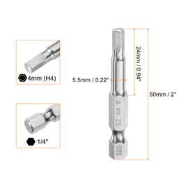 HARFINGTON Hex Head Wrench Drill Bit 4mm (H4) Metric 1/4" Hex Shank 50mm (2") Long Magnetic S2 Steel Screwdriver Bits Industrial Grade Hexagon Flat Tip Drill Bits for Screws