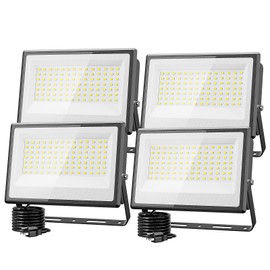 Olafus 130W Flood Lights Outdoor, 13000lm LED Work Light Plug in, 6500K Daylight White Led Flood Light Outdoor, IP66 Waterproof Security Lights for Yard Garage Stadium 4 Pack