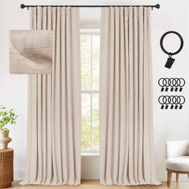 INOVADAY Thermal Sliding Door Curtains 100% Blackout Curtains for Bedroom, Sliding Glass Door Drapes Extra Wide for Patio Linen Textured Farmhouse Window Treatment, Oatmeal, 1 Panel, W50xL90