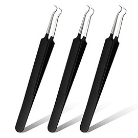 3 pinzas para puntos negros, herramienta extractora de manchas de acero inoxidable para eliminar puntos negros, espinillas, curvas, pinzas para eliminar puntos negros, herramientas para eliminar puntos negros (negro)