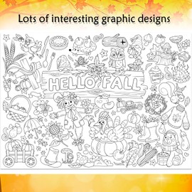 HOWAF Happy Thanksgiving Coloring Poster with 24 pcs (12 Colors) Paint Pens, Fall Harvest Themed Jumbo Paper Coloring Banner or Tablecloth with Turkey Pumkin Design for Kids Classroom Home Party Supplies