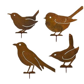 LEMLIN Vögel Gartenstecker 4er Rost Deko Gartendeko für Draußen, Gartendekos Für Draußen Wetterfest, Garten Deko Draußen, Gartenstecker Rost, Für Holz Zaunfiguren Gartendeko
