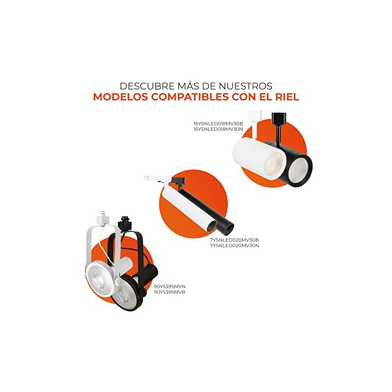 Tecnolite - Conector Recto para Riel de Spot, Color Negro,