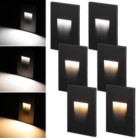 LEONLITE Black 3CCT 120V LED Step Lights, Vertical 5%-100% Dimmable Stair Lights Indoor Outdoor IP65 Waterproof, CRI90&ETL, 3000K/4000K/5000K Selectable Aluminum Staircase Lights, Pack of 6