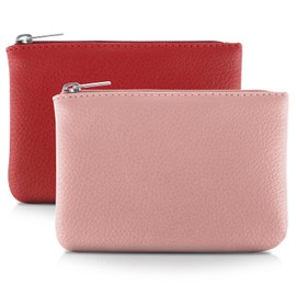 Giantree Small Wallet for Women, Cute PU Lychee Pattern Zipper Coin Pocket Portable Change Wallet Mini Coin Purse For Girl Women Ladies ID Key Headset Lipstick, 2Pcs (Pink+Red)