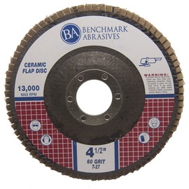 Benchmark Abrasives 4.5" x 7/8" Ceramic Type 27 Flap Discs 4 1/2 for Angle Grinder, Sanding Discs, Finishing, Stock Removal on Stainless Steel & More - Grinding Wheels 4 1/2 Inch - (10 Pack) 60 Grit