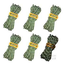 Set of 6, Rope, Tent Rope, 2 Reflective Materials, Length 1.6 ft (4 m), Diameter 0.2 inches (4 mm), Paracord Guy Rope, Tarp Rope, Camping Line, Outdoor Tarp, Tent Fixation, Tent Rope, Tension Rope,