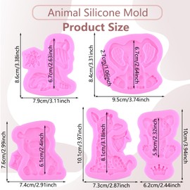 MIYAHOUSE Safari Animal Fondant Mold Giraffe Lion Silicone Molds Set Of 5
