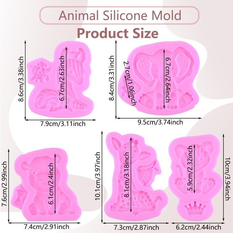 MIYAHOUSE Safari Animal Fondant Mold Giraffe Lion Silicone Molds Set