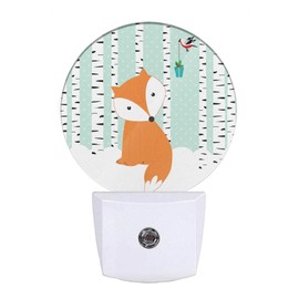 EKOBLA Winter Night Light Cute Fox and Bird Snow Birch Trees Wonderland Night Lights Plug into Wall Auto on Off LED Lamp for Girls Boys Room, 0.5W Nightlight Sleep Friendly