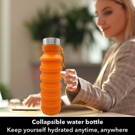 Gadgetime USA Collapsible Water Bottle (Orange) - Reusable, BPA Free, Silicone, Foldable Portable & Leak Proof - Water Bottles for Travel Gym Camping Hiking - Sports Water Bottle with Carabiner