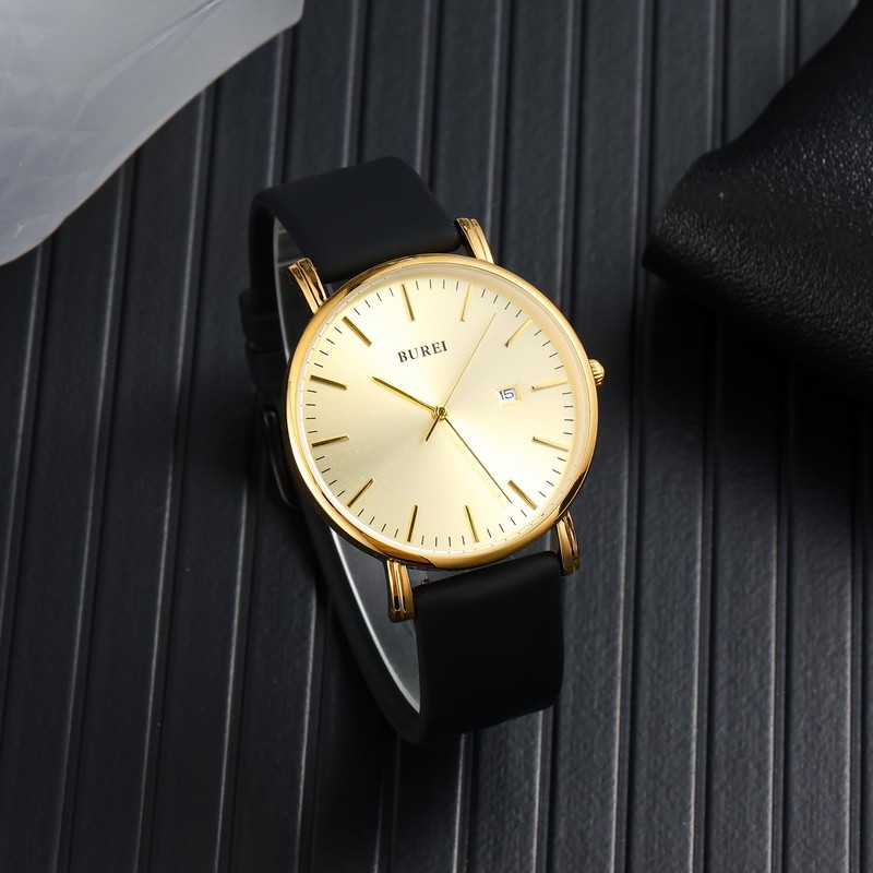 BUREI Men's Wristwatch, Simple, Analog, Waterproof, Quartz, Date, Ultra-thin, Lightweight,