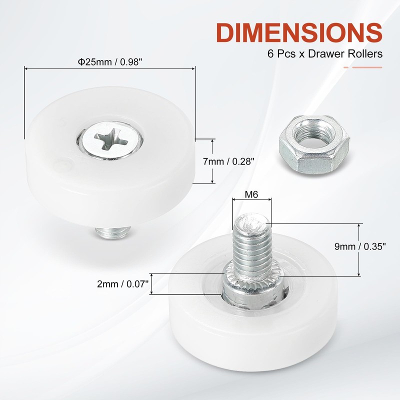 MECCANIXITY Drawer Rollers Nylon Cabinet Drawer Pulley Replacement Wheels Bearing