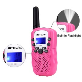 Retevis RT-388 Kids Walkie Talkies Rechargeable, Gifts for 5-13 Year Old Girls Boys, Walkie Talkie with Charging Cable Batteries, 22 CH, Flashlight, Family Holiday Outdoor Camping(Pink,2 Pack)