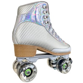 Jackson Ultima Vibe Tan Sole, Nylon Plate, Clear Glitter Lite Wheels/Silver/Vibe/Womens Size 7