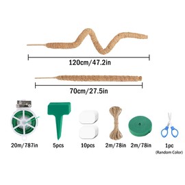 Hitopin Pack of 2 Plant Stakes, Coconut Moss Sticks, Bendable Coconut Fibre, Moss Rod Trellis Made of Natural, Plant Pole for Climbing Plants, Natural Plant Support (1 x 70 cm, 1 x 120 cm)