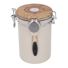 Coffee Canister 1.8L Stainless Steel Airtight Coffee Bean Storage Container with Day Controller Steel Spoon for Tea Flour Cereal Sugar Beige