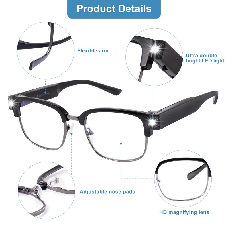 OUSHIUN 200% Magnifying Glasses with Light,USB Rechargeable LED Lighted Magnifying
