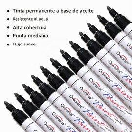 Marcadores de pintura negra, paquete de 12 bolígrafos de pintura a base de aceite impermeables de secado rápido y permanentes, marcadores para pintura