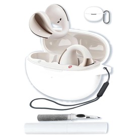 Case for QCY Crossky C30 Open Ear Headphones,Soft Protective,Shockproof, BOVUGAC Silicone Case Cover with Keychain & Cleaning Kit & Lanyard-White