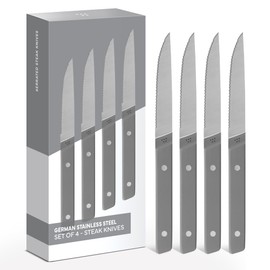 Misen Steak Knives Set of 4 - Precision Serrated Blades for Effortless Dining - German Stainless Steel - Superior Cuts with Four Steak Knives - Comfortable, Sleek Handles - Gray