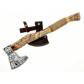 Custom Gift Forged Carbon Steel Viking Axe with Rose Wood Shaft, Viking Bearded Camping Axe (AX-7000)