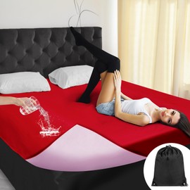 Tisancy Waterproof Bed Blanket Queen Size 78'' x 100'' Red Polyester, TPU Waterproof Film Mattress Protector Mat with Storage Bag for Bed Cover