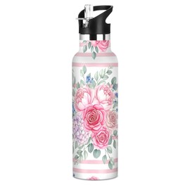 BUZIO - Botella de agua de acero inoxidable de 32 onzas con tapa de popote, bolsa de transporte, doble pared, sin BPA, mantiene las bebidas frías dura