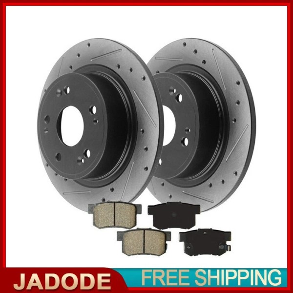 JADODE Rear Drilled Slotted Brake Rotors Brake Pads for 03-07