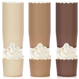 Whaline 120Pcs Brown Paper Baking Cups Scalloped Edge Cupcake Wrappers Gradient Brown Cupcake Muffin Cases for Wedding Birthday Baby Shower, 3 Colors