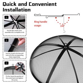 Fire Pit Spark Screen, Outdoor 27 Inch Round Fire Pit Screen with Foldable Hook and Fire Safety Gloves, Heavy Duty Steel Mesh Fire Pit Cover, Fire Pit Lid for Backyard, Beach, RV Camping
