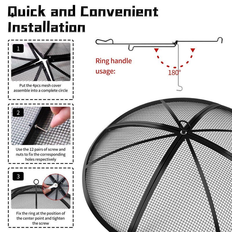 Fire Pit Spark Screen, Outdoor 27 Inch Round Fire Pit