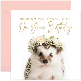 Old English Co. Cute Hedgehog Birthday Card for Her - Hedge-hugs Birthday Greeting Card for Women - Cute Animal Birthday Cards for Sister, Mum, Daughter | Blank Inside with Envelope